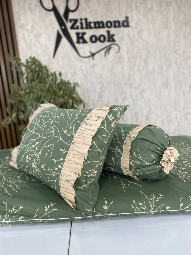 کاور تشک زیپدار و ۲عدد روبالشی چین دار شاخه